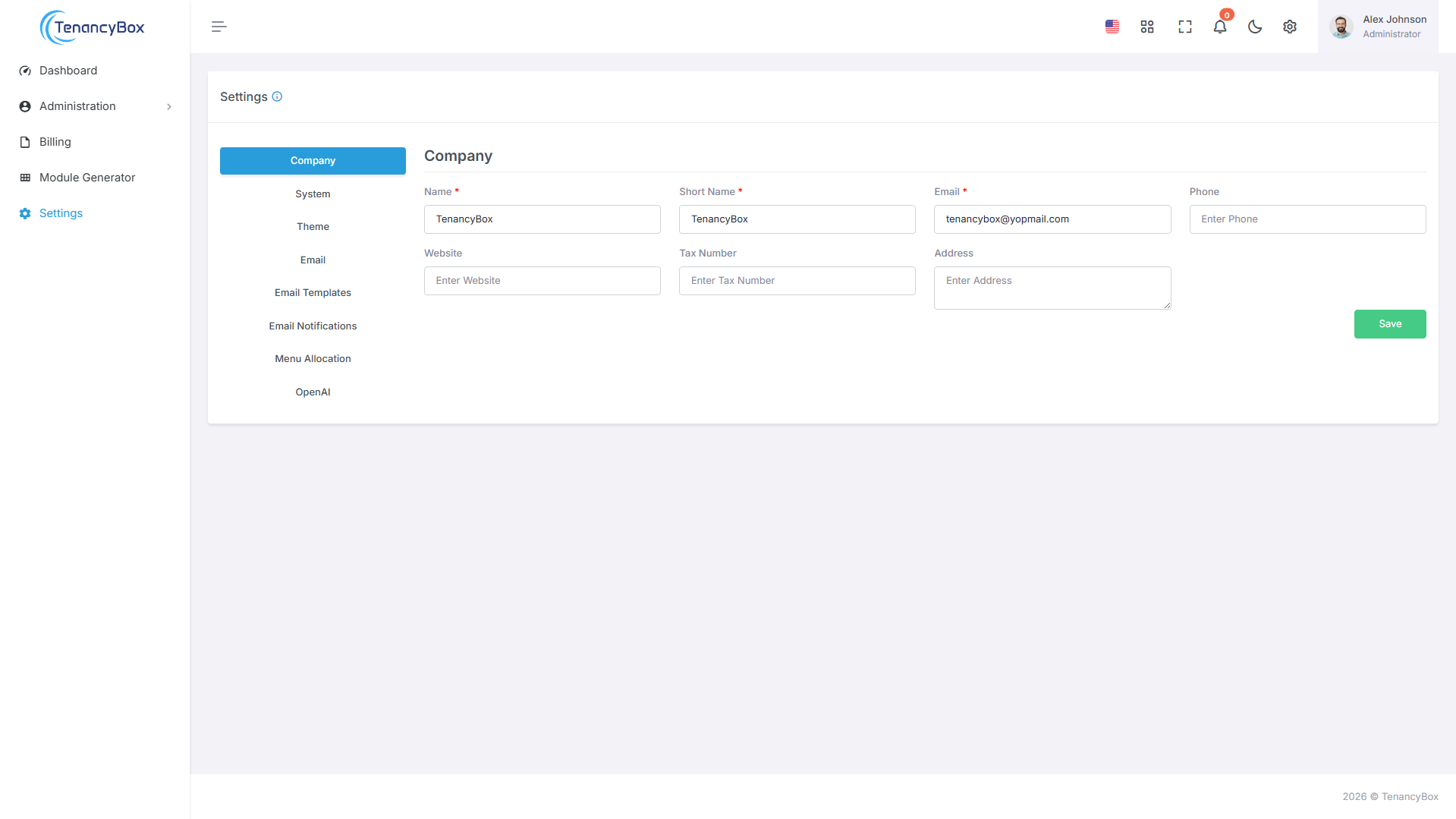 Company Detail Settings