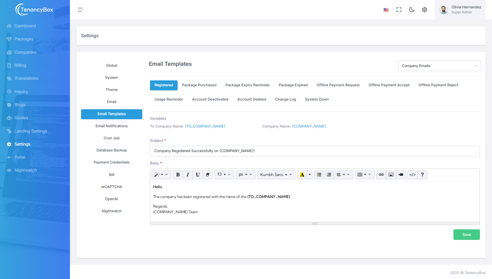 Email Templates Settings