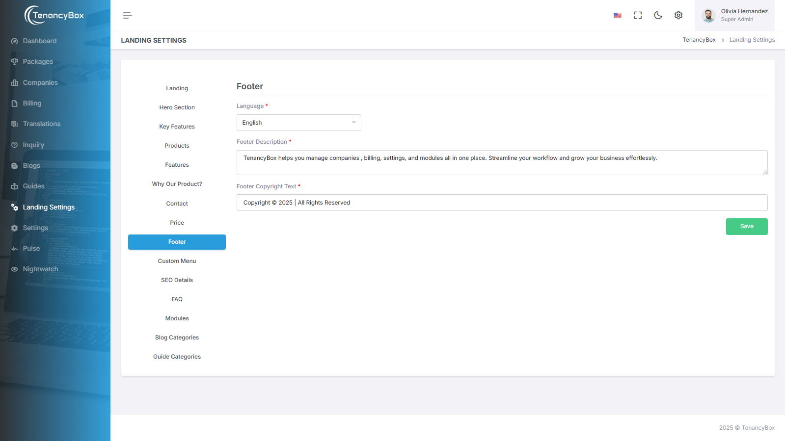 Footer Settings