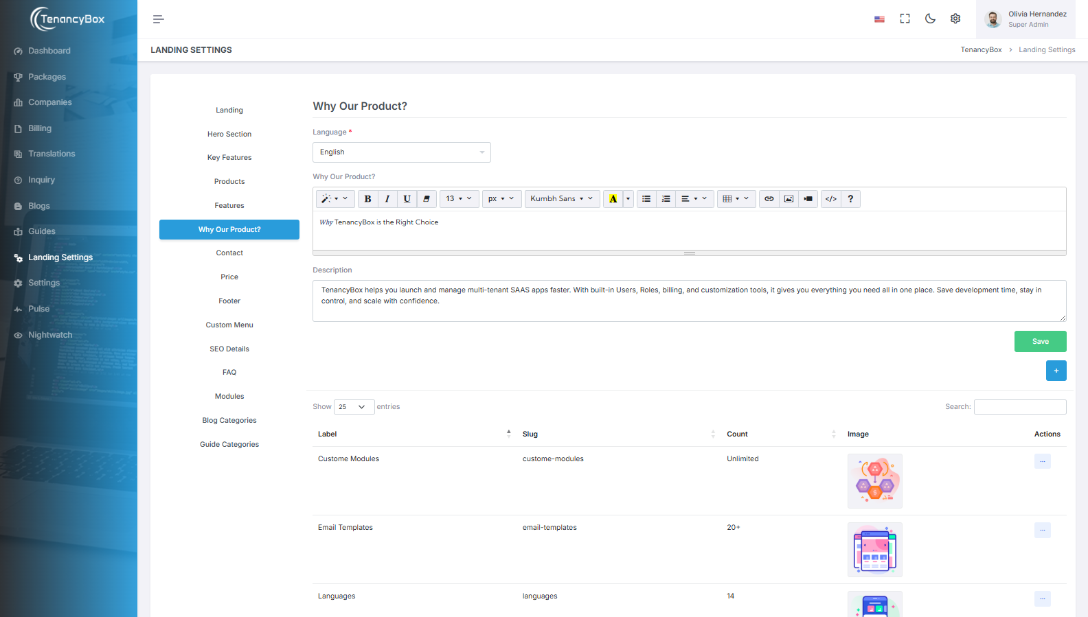 Why Our Product? Settings