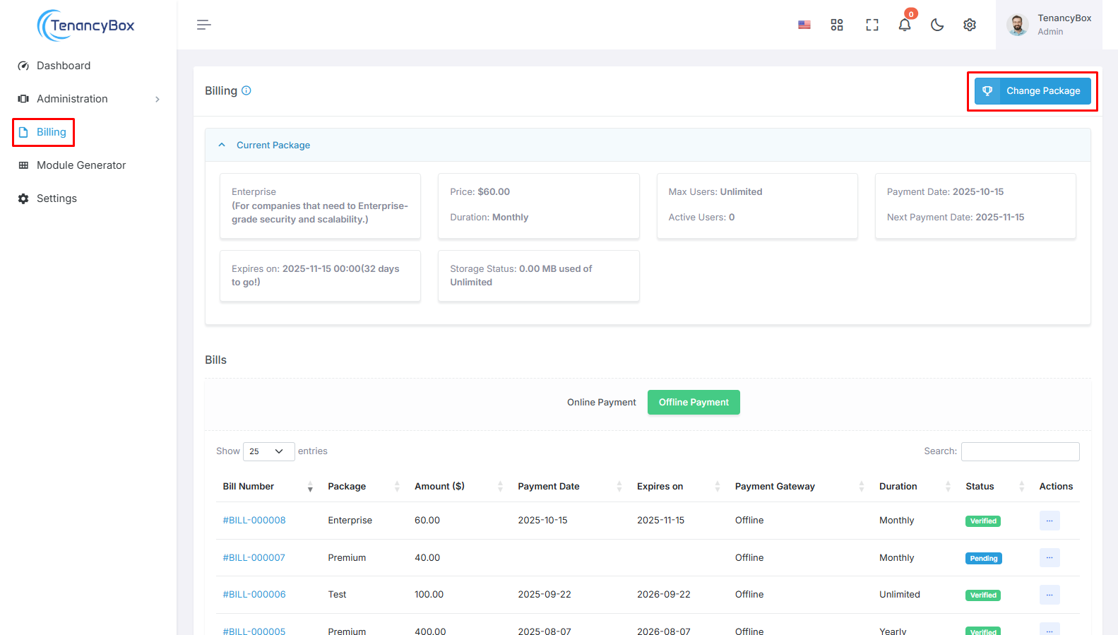 How To Change The Subscription Of The Tenancybox Tool
