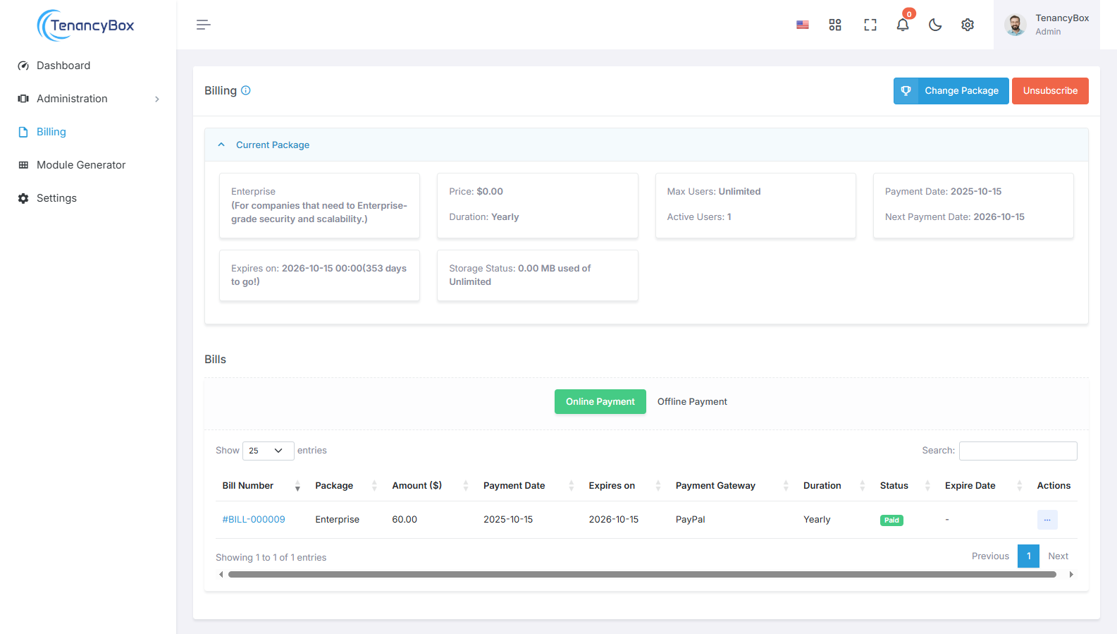 How To Change The Subscription Of The Tenancybox Tool